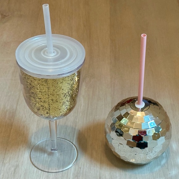 Party Drinkware Bundle: Reusable Silver Disco Ball Cup & Gold Glitter Wine Glass - Picture 16 of 16
